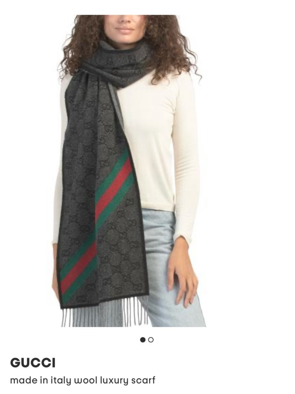 Gucci Black Wool Scarf with Green & Red Stripe
